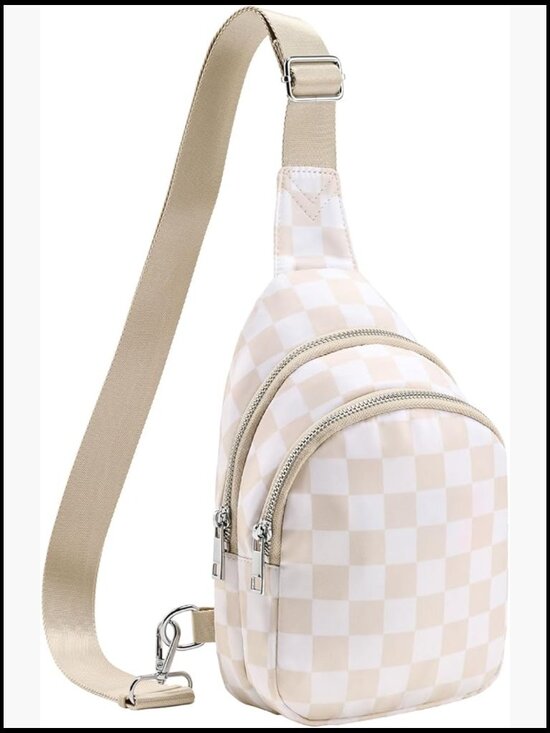 Handbags - Small Checkered Sling Bag RFID Crossbody Nylon Backpack Purse Travel